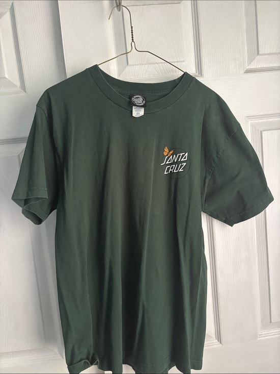 Santa Cruz Skateboards Tops - Santa Cruz Skateboards Dark Green Tee with Colorful Butterfly Graphic